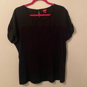 Merona Black Short Cuff Sleeve Mesh Shoulder Shirt [Size: L]